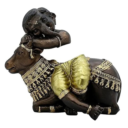 Resin Traditional Ganesha On Nandi Bronze Gold Figurine - View 2