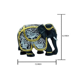 Resin Modern Elephant Black Silver Gold Trim Figurine - View 2