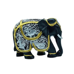 Resin Modern Elephant Black Silver Gold Trim Figurine - View 1