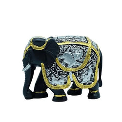 Resin Modern Elephant Black Silver Gold Trim Figurine - View 4