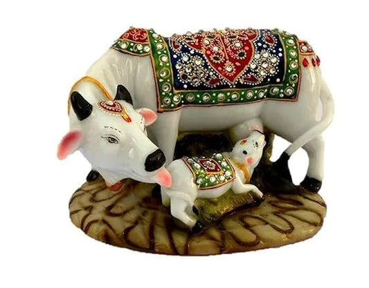 Resin Vastu Kamdhenu Cow With Calf Decorative Idol - View 1