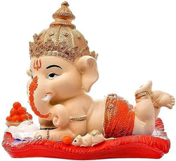 Craftivoa Polyresin Lord Ganesha Reading Book Enjoying Ladoo Ganpati Showpiece For Home Temple Decor Festive Decor - View 2