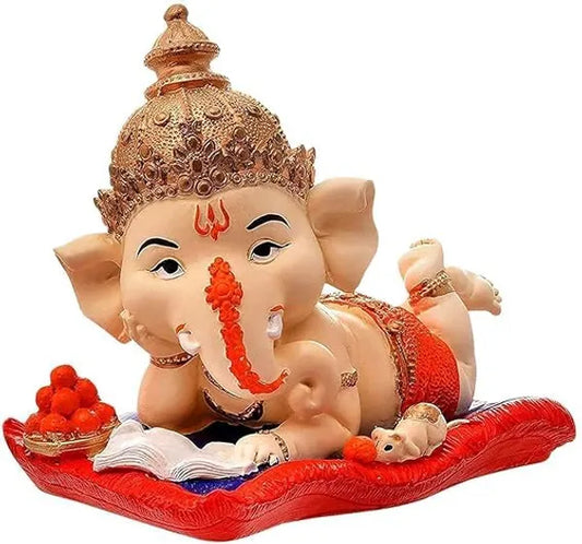 Craftivoa Polyresin Lord Ganesha Reading Book Enjoying Ladoo Ganpati Showpiece For Home Temple Decor Festive Decor - View 1