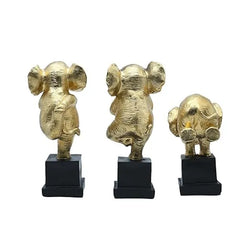 Craftivoa Gold Elephant Figurines Set Of 3 Dancing Poses On Black Base Handmade Figurines For Home Decor Animal Figurines - View 2