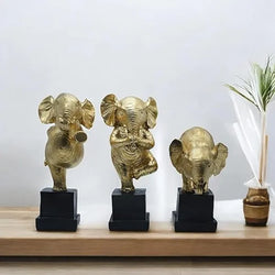 Craftivoa Gold Elephant Figurines Set Of 3 Dancing Poses On Black Base Handmade Figurines For Home Decor Animal Figurines - View 3