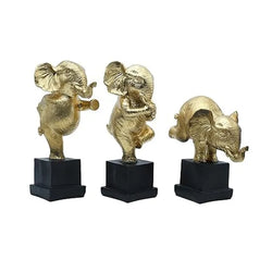 Craftivoa Gold Elephant Figurines Set Of 3 Dancing Poses On Black Base Handmade Figurines For Home Decor Animal Figurines - View 4