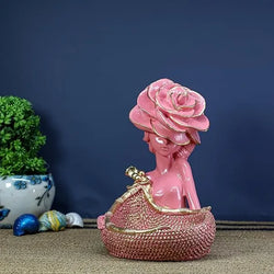 Resin Elegant Pink Lady With Rose Decorative Figurine - View 1