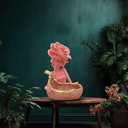 Resin Elegant Pink Lady With Rose Decorative Figurine - View 2