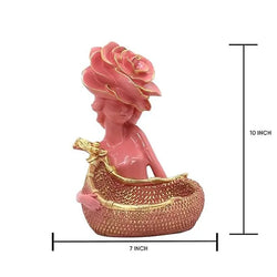 Resin Elegant Pink Lady With Rose Decorative Figurine - View 3