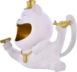 Resin Whimsical Cat With Hat Storage Figurine - View 4