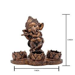 Craftivoa Polyresin Ganesha Tea Light Candle Holder With 3 Lotus Design Diyas Handcrafted Spiritual Decor For Home And Festive Lighting In Antique Copper Finish - View 4