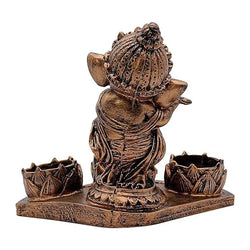 Craftivoa Polyresin Ganesha Tea Light Candle Holder With 3 Lotus Design Diyas Handcrafted Spiritual Decor For Home And Festive Lighting In Antique Copper Finish - View 2