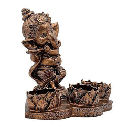 Craftivoa Polyresin Ganesha Tea Light Candle Holder With 3 Lotus Design Diyas Handcrafted Spiritual Decor For Home And Festive Lighting In Antique Copper Finish - View 1