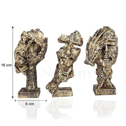 Resin Black Golden Men Expression Statue Set Of 3 Figurines - View 3