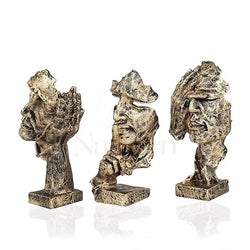 Resin Black Golden Men Expression Statue Set Of 3 Figurines - View 4