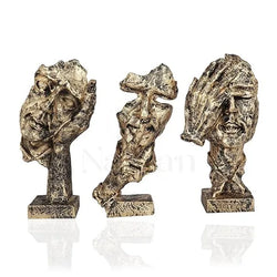 Resin Black Golden Men Expression Statue Set Of 3 Figurines - View 1