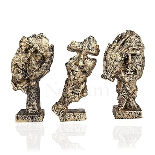 Resin Black Golden Men Expression Statue Set Of 3 Figurines - View 1