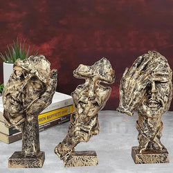 Resin Black Golden Men Expression Statue Set Of 3 Figurines - View 5