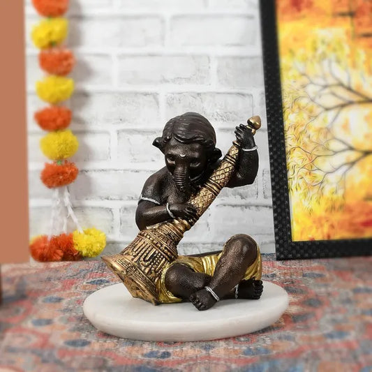 Resin Traditional Musical Ganesha Decorative Sculpture - View 1