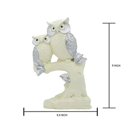 Resin Handmade White Silver Owl Set Of 2 Tabletop Figurine - View 3