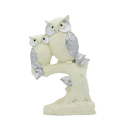 Resin Handmade White Silver Owl Set Of 2 Tabletop Figurine - View 1