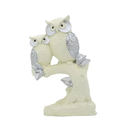 Resin Handmade White Silver Owl Set Of 2 Tabletop Figurine - View 1
