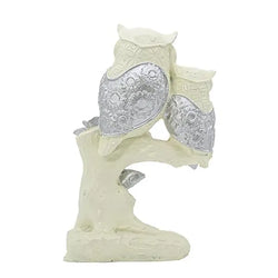 Resin Handmade White Silver Owl Set Of 2 Tabletop Figurine - View 2