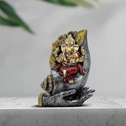 Craftivoa Lord Ganesha Statue On Palm Hand Gold And Red 8 5 X 7 Inch Handmade Hindu Idol Spiritual Home Decor Pooja Room Figurine - View 4