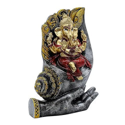 Craftivoa Lord Ganesha Statue On Palm Hand Gold And Red 8 5 X 7 Inch Handmade Hindu Idol Spiritual Home Decor Pooja Room Figurine - View 2