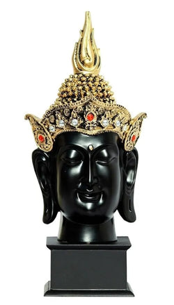 Craftivoa Antique Black Golden Buddha Face With Crown And Wooden Base Showpiece 15 5 5 Inches - View 2