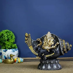 Craftivoa Lord Ganesha Conch Shell Statue Black And Gold Handmade Hindu Idol Spiritual Home Decor Pooja Mandir Figurine - View 2