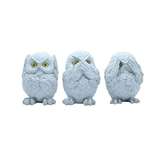 Craftivoa Three Wise Owls Decorative Figurines 5 Inch White Resin Statues See No Evil Speak No Evil Hear No Evil Handmade Animal Figurines For Decor - View 1