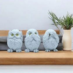 Craftivoa Three Wise Owls Decorative Figurines 5 Inch White Resin Statues See No Evil Speak No Evil Hear No Evil Handmade Animal Figurines For Decor - View 3