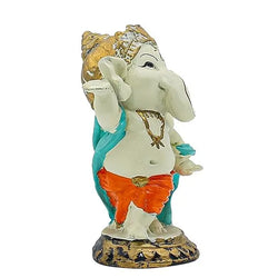 Resin White Orange Gold Accented Ganesha Religious Idol - View 4