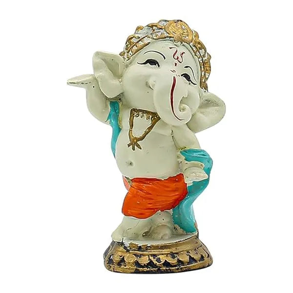 Resin White Orange Gold Accented Ganesha Religious Idol