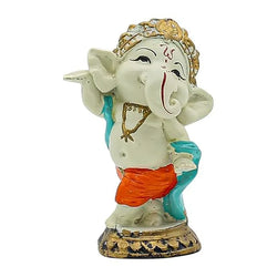 Resin White Orange Gold Accented Ganesha Religious Idol - View 1