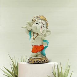 Resin White Orange Gold Accented Ganesha Religious Idol - View 2