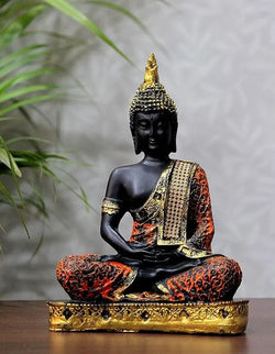 Craftivoa Orange Gold Sitting Buddha Statue Elegant Home Decor Showpiece For Living Room - View 1
