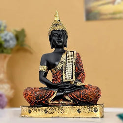 Craftivoa Orange Gold Sitting Buddha Statue Elegant Home Decor Showpiece For Living Room - View 3