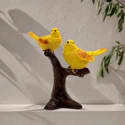 Craftivoa Handcrafted Pair Of Birds Sitting On Tree Branch Home Showpiece Craftivoa Yellow Bird On Golden Branch Chidiya Statue - View 3