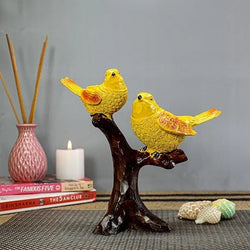 Craftivoa Handcrafted Pair Of Birds Sitting On Tree Branch Home Showpiece Craftivoa Yellow Bird On Golden Branch Chidiya Statue - View 4
