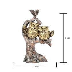 Craftivoa Owl Couple Figurine On Tree Branch Gold And Bronze Finish Handmade Animal Figurines For Home Decor Romantic Couple Showpiece - View 2