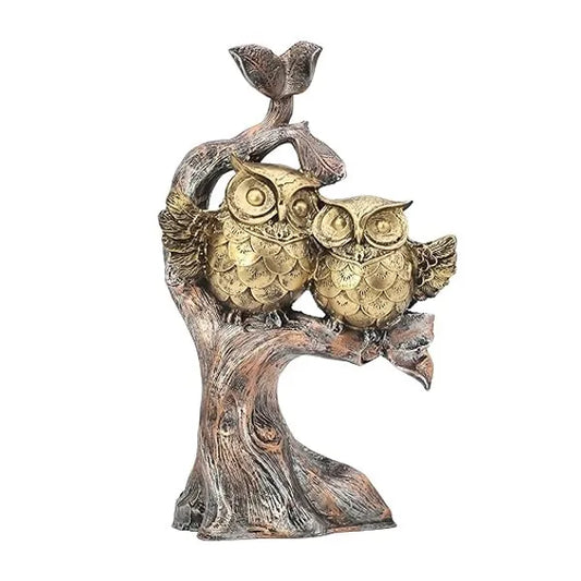 Craftivoa Owl Couple Figurine On Tree Branch Gold And Bronze Finish Handmade Animal Figurines For Home Decor Romantic Couple Showpiece - View 1