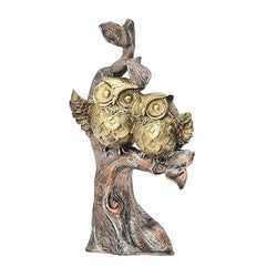 Craftivoa Owl Couple Figurine On Tree Branch Gold And Bronze Finish Handmade Animal Figurines For Home Decor Romantic Couple Showpiece - View 3