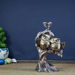 Craftivoa Owl Couple Figurine On Tree Branch Gold And Bronze Finish Handmade Animal Figurines For Home Decor Romantic Couple Showpiece - View 4