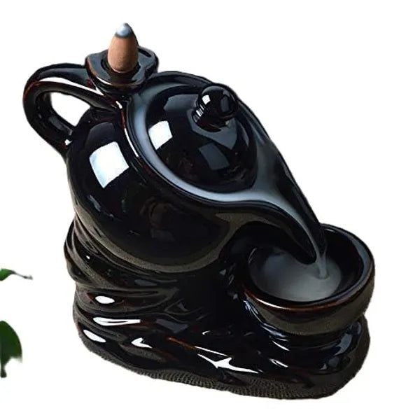 Craftivoa Kettle Design Dropping Smoke Backflow Fountain Incense Holder Indian Handicraft Decor Showpiece With 10 Free Cones Black