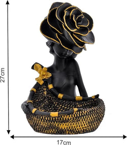 Craftivoa Elegant Black Lady Statue With Basket Decorative Home Decor Figurine Stylish Showpiece For Living Room Office Gift Ideas - View 3