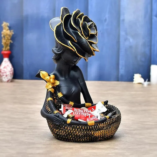 Craftivoa Elegant Black Lady Statue With Basket Decorative Home Decor Figurine Stylish Showpiece For Living Room Office Gift Ideas - View 1