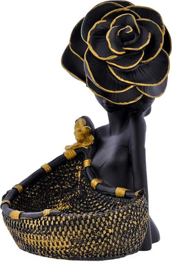Craftivoa Elegant Black Lady Statue With Basket Decorative Home Decor Figurine Stylish Showpiece For Living Room Office Gift Ideas - View 2