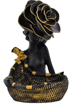 Craftivoa Elegant Black Lady Statue With Basket Decorative Home Decor Figurine Stylish Showpiece For Living Room Office Gift Ideas - View 4